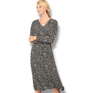 TALBOTS Jersey Knit Fit & Flare Long Sleeve Abstract Dots Midi Dress Popover XL